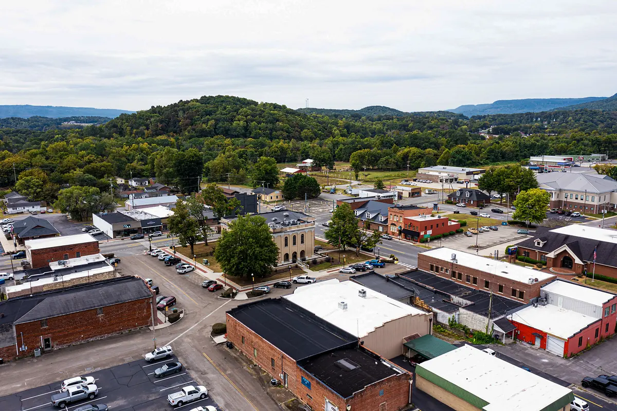 Downtown Jasper and the courthouse square from above
